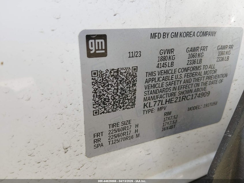 2024 Chevrolet Trax VIN KL77LHE21RC174909 IAAI salvage auction — LEFT FRONT, Wait Title, sold $4,550 on 2026-07-14 (photo 9)