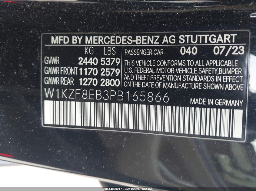 2023 Mercedes-benz E-klasse VIN W1KZF8EB3PB165866 IAAI salvage auction — LEFT REAR, Salvage (Idaho), sold $25 on 2026-07-24 (photo 9)