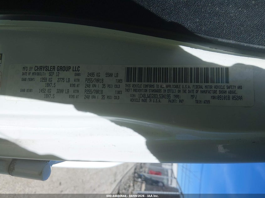 2013 Jeep Wrangler / VIN 1C4BJWEG9DL534195 IAAI salvage auction — LEFT FRONT, Salvage Title, sold $3,650 on 2026-07-19 (photo 9)