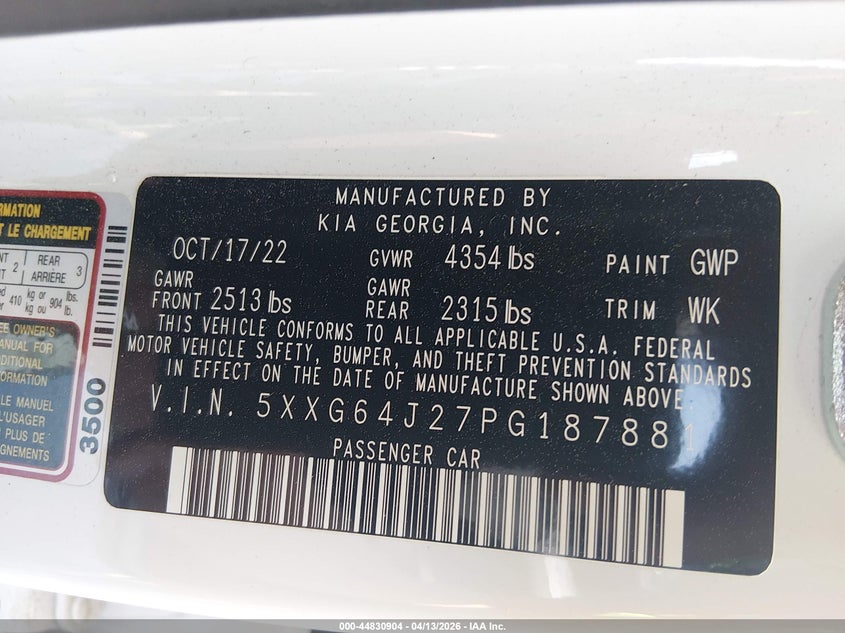 2023 Kia K5 VIN 5XXG64J27PG187881 IAAI salvage auction — SIDE, Wait Title, sold $6,800 on 2026-07-19 (photo 9)