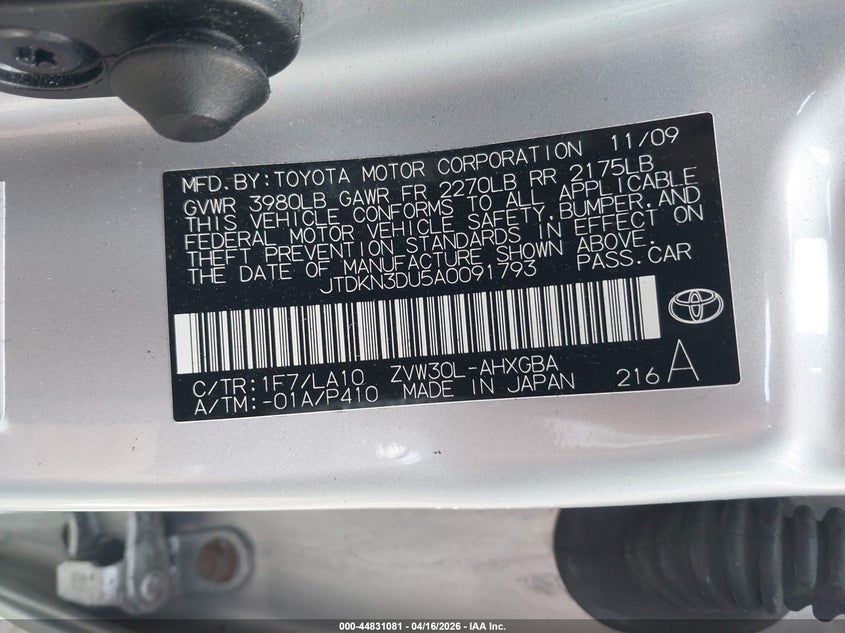 2010 Toyota Prius VIN JTDKN3DU5A0091793 IAAI salvage auction — FRONT & REAR, Salvage (Idaho), sold $675 on 2026-07-18 (photo 9)