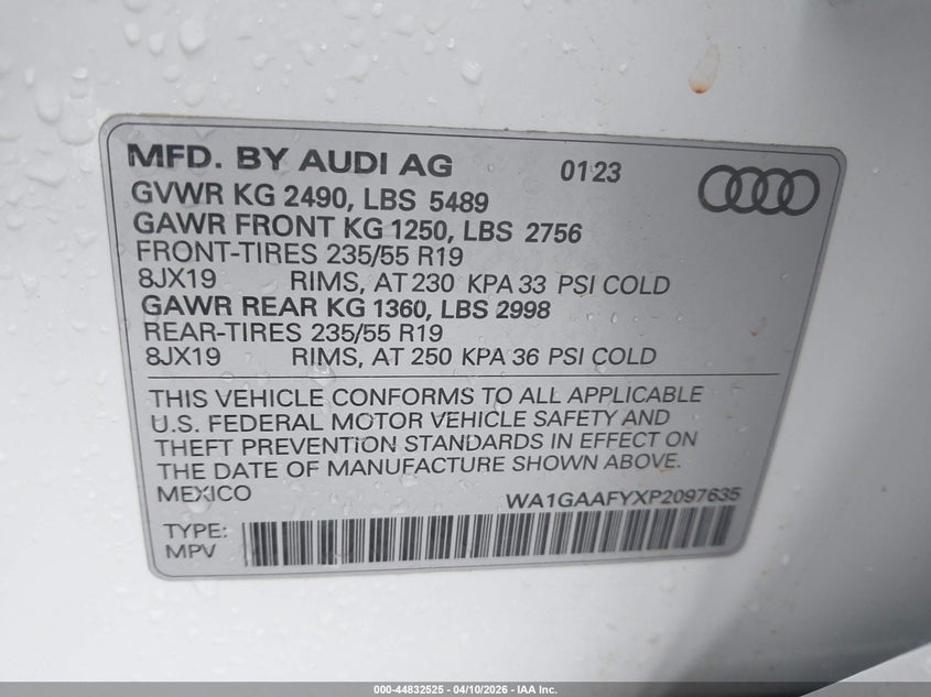 2023 Audi Q5 VIN WA1GAAFYXP2097635 IAAI salvage auction — SIDE, Salvage (Hawaii), sold $10,900 on 2026-07-28 (photo 9)