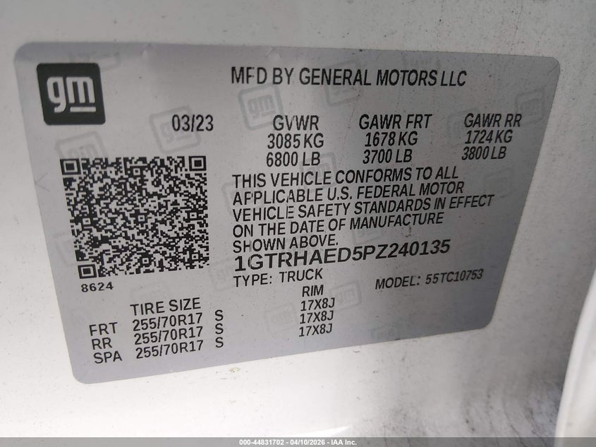 2023 Gmc SIERRA VIN 1GTRHAED5PZ240135 IAAI salvage auction — FRONT END, Salvage Title, sold $7,150 on 2026-07-29 (photo 9)