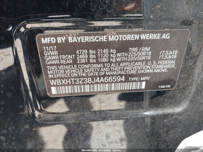 2018 BMW X1 VIN WBXHT3Z38J4A66594 IAAI salvage auction — FRONT END, Wait Title, sold $1,675 on 2026-07-09 (photo 9)
