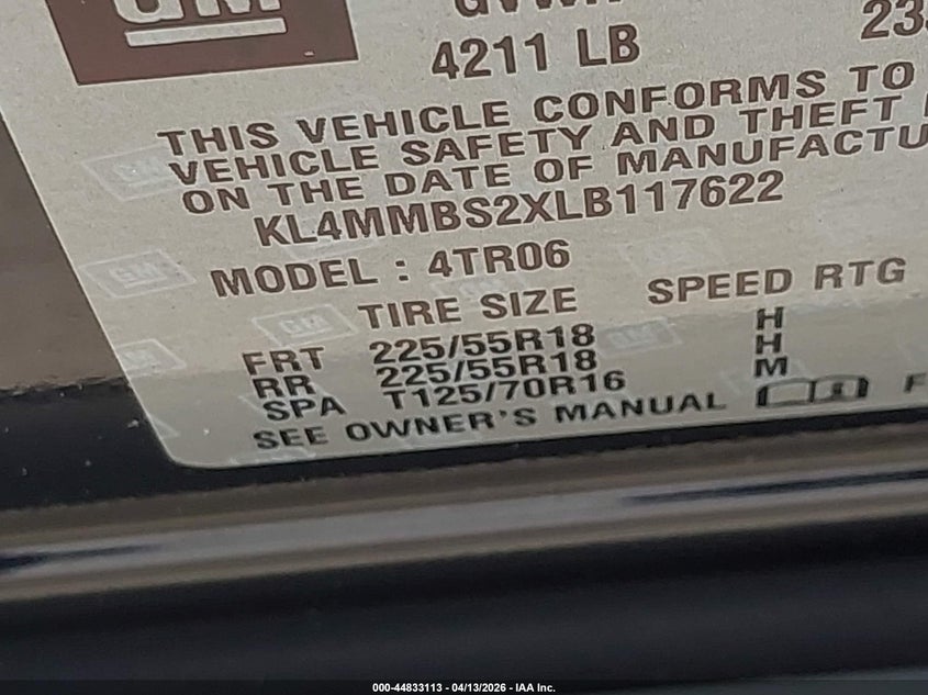 2020 Buick Encore gx VIN KL4MMBS2XLB117622 IAAI salvage auction — LEFT SIDE, Salvage Title, sold $3,700 on 2026-07-24 (photo 9)