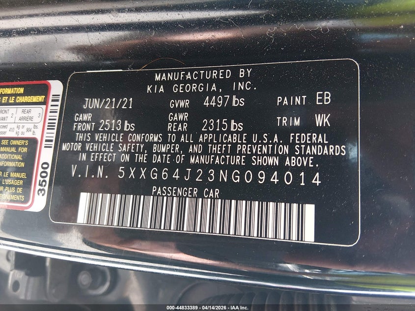 2022 Kia K5 VIN 5XXG64J23NG094014 IAAI salvage auction — RIGHT FRONT, Wait Title, sold $6,300 on 2026-07-09 (photo 9)
