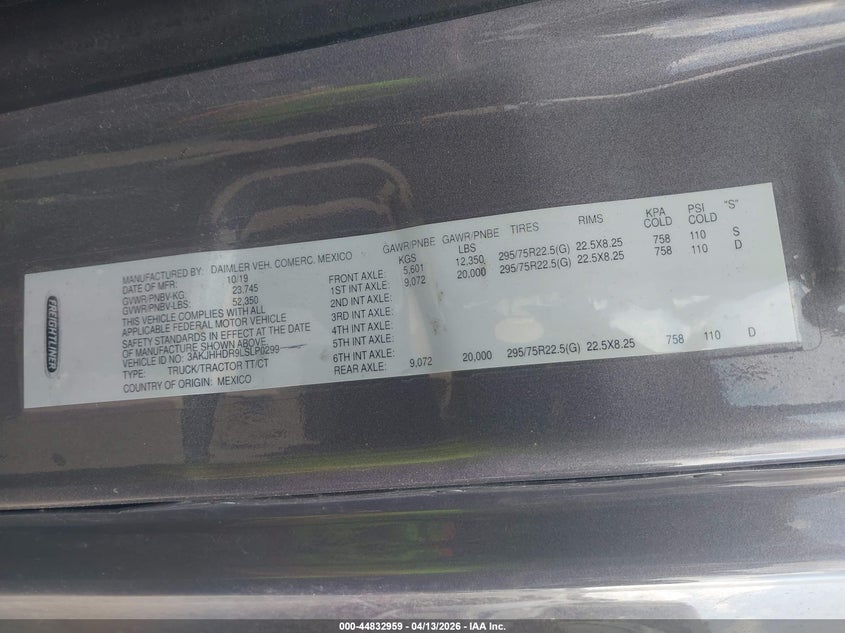 2020 Freightliner New cascadia 126 VIN 3AKJHHDR9LSLP0299 IAAI salvage auction — FRONT END, Salvage (Texas), sold $275 on 2026-07-22 (photo 8)