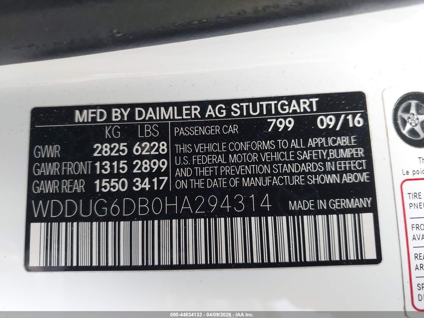 2017 Mercedes-benz S-klasse VIN WDDUG6DB0HA294314 IAAI salvage auction — FRONT END, Salvage Title, sold $7,500 on 2026-07-20 (photo 9)