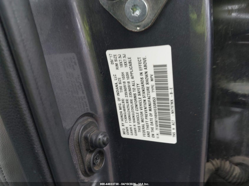 2017 Honda Cr-v VIN 7FARW1H84HE038953 IAAI salvage auction — FRONT END, Wait Title, sold $5,150 on 2026-07-14 (photo 9)
