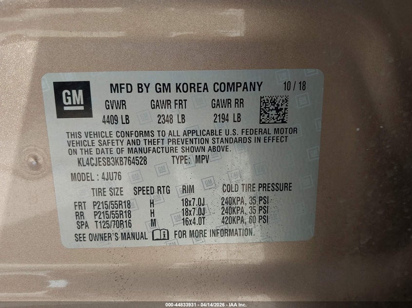 2019 Buick Encore VIN KL4CJESB3KB764528 IAAI salvage auction — RIGHT SIDE, Salvage (Missouri), sold $2,700 on 2026-07-21 (photo 9)