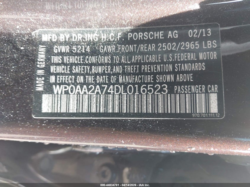 2013 Porsche Panamera VIN WP0AA2A74DL016523 IAAI salvage auction — LEFT FRONT, Wait Title, sold $675 on 2026-07-22 (photo 9)