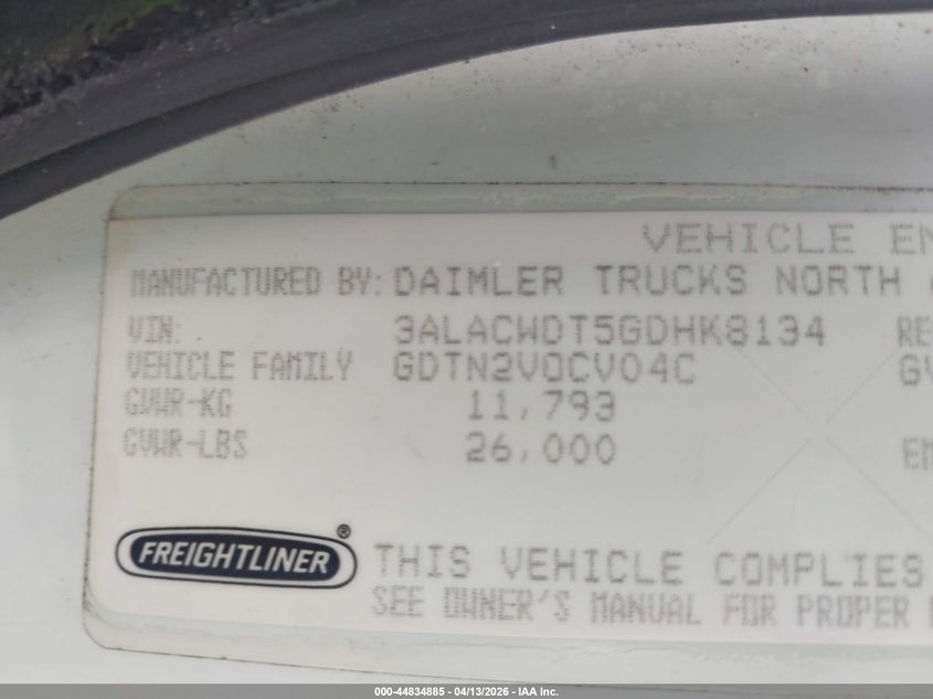 2016 Freightliner M2 106 VIN 3ALACWDT5GDHK8134 IAAI salvage auction — REAR END, Salvage (Texas), sold $5,500 on 2026-07-07 (photo 8)