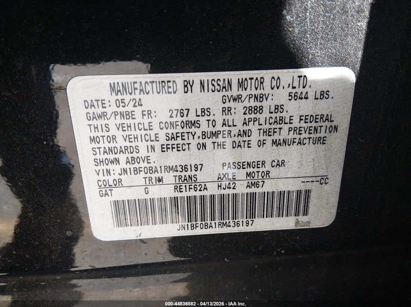 2024 Nissan Ariya VIN JN1BF0BA1RM436197 IAAI salvage auction — FRONT END, Wait Title, sold $10,300 on 2026-08-13 (photo 9)