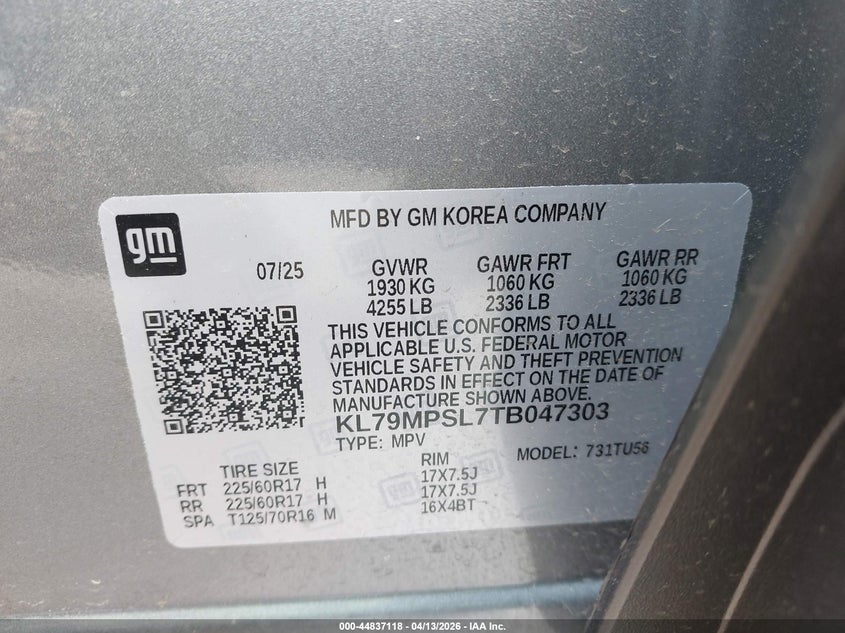 2026 Chevrolet Trailblazer VIN KL79MPSL7TB047303 IAAI salvage auction — LEFT & RIGHT, Clear (Mississippi), sold $3,250 on 2026-07-23 (photo 9)