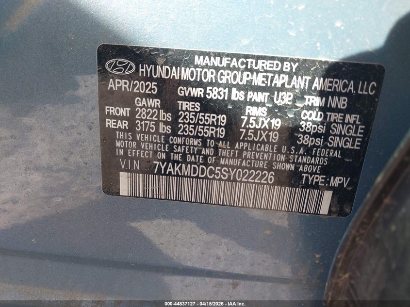 2025 Hyundai Ioniq 5 VIN 7YAKMDDC5SY022226 IAAI salvage auction — FRONT END, Wait Title, sold $7,200 on 2026-07-24 (photo 9)