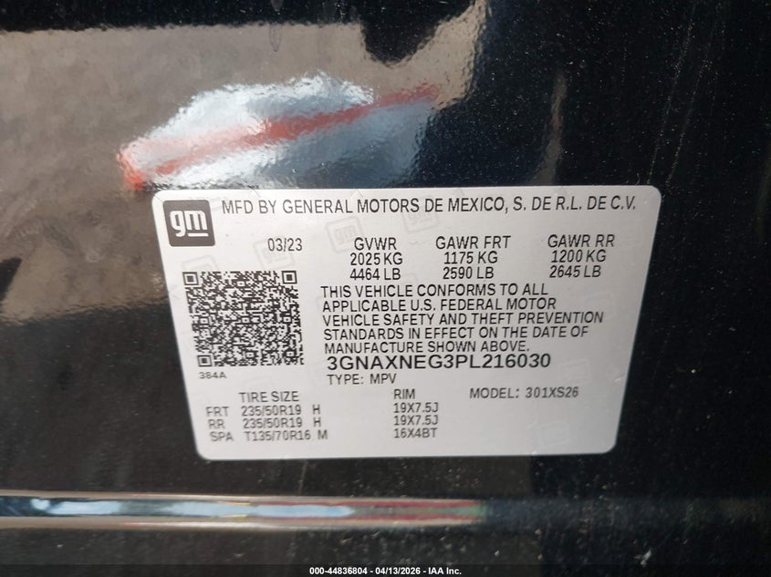2023 Chevrolet Equinox VIN 3GNAXNEG3PL216030 IAAI salvage auction — FRONT END, Salvage Title, sold $5,200 on 2026-07-29 (photo 9)