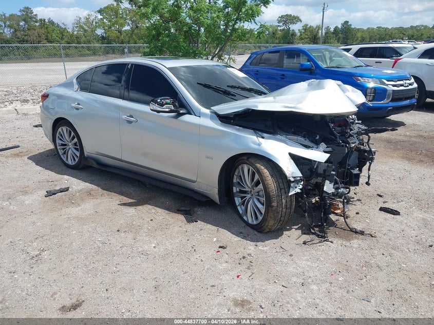 2018 Infiniti Q50 VIN JN1EV7AR6JM435406 IAAI salvage auction — FRONT END, Salvage Title, sold $975 on 2026-08-01 (photo 1)