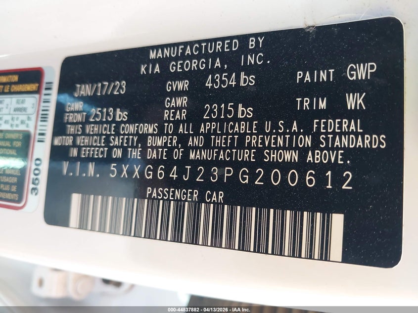 2023 Kia K5 VIN 5XXG64J23PG200612 IAAI salvage auction — REAR END, Salvage Title, sold $4,725 on 2026-07-07 (photo 9)