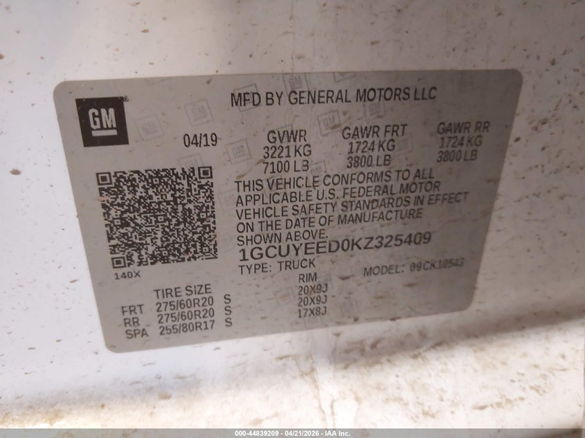 2019 Chevrolet Silverado VIN 1GCUYEED0KZ325409 IAAI salvage auction — LEFT SIDE, Salvage (Colorado), sold $7,900 on 2026-07-29 (photo 9)