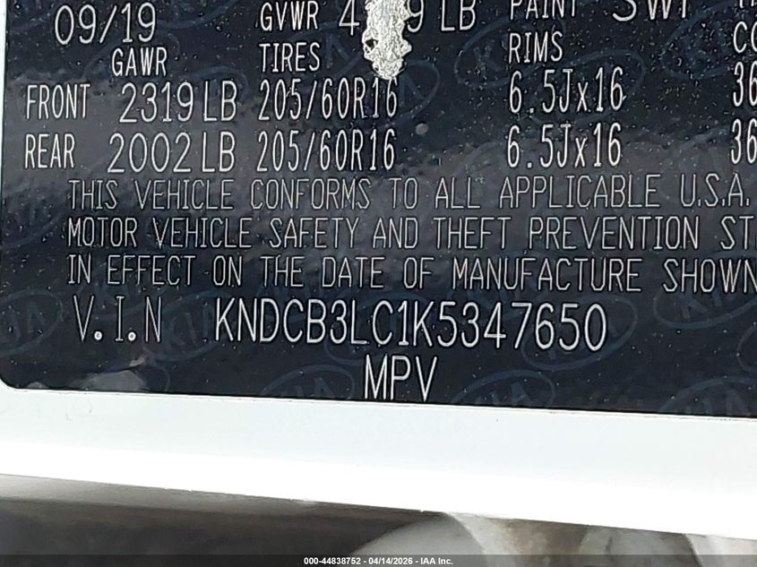 2019 Kia Niro VIN KNDCB3LC1K5347650 IAAI salvage auction — REAR END, Wait Title, sold $4,200 on 2026-07-07 (photo 9)