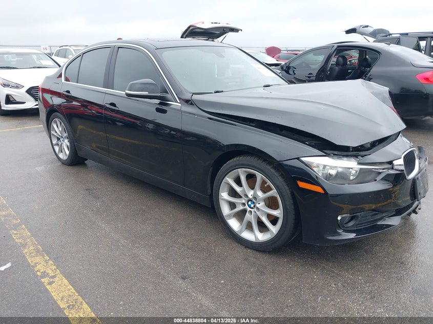 2015 BMW 3er VIN WBA3B1G56FNT64477 IAAI salvage auction — LEFT FRONT, Salvage (Texas), sold $1,450 on 2026-07-09 (photo 1)
