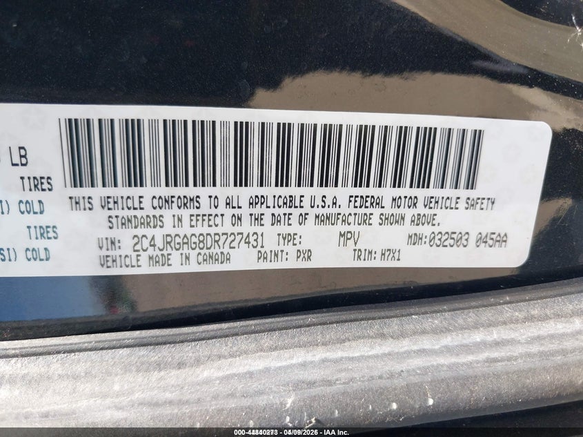 2013 Ram Promaster cargo van VIN 2C4JRGAG8DR727431 IAAI salvage auction — FRONT END, Wait Title, sold $350 on 2026-07-22 (photo 9)