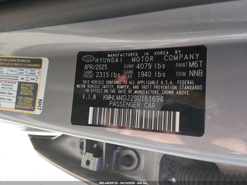 2025 Hyundai Elantra VIN KMHLM4DJ2SU161694 IAAI salvage auction — LEFT SIDE, Wait Title, sold $8,750 on 2026-07-30 (photo 9)