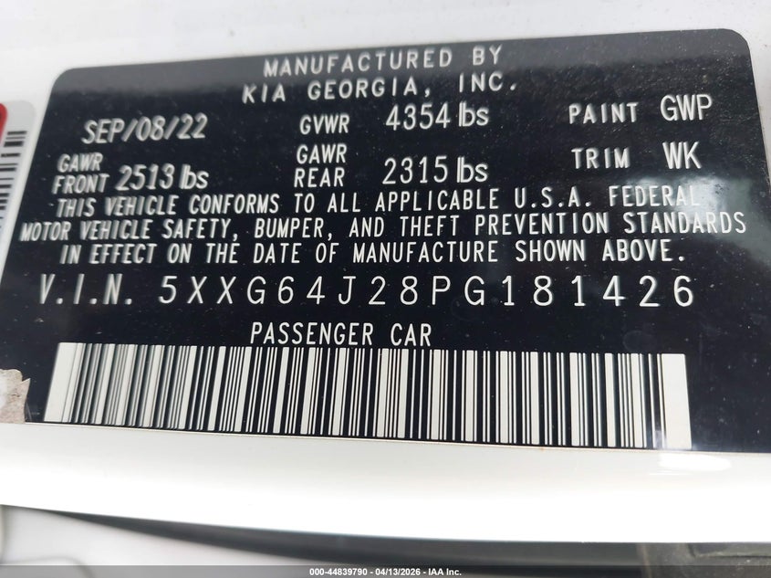 2023 Kia K5 VIN 5XXG64J28PG181426 IAAI salvage auction — REAR END, Salvage Title, sold $5,300 on 2026-07-08 (photo 9)