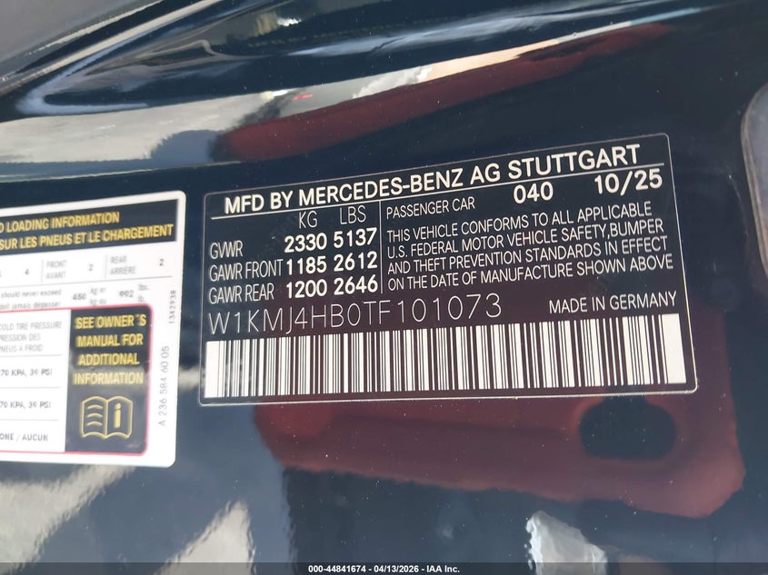 2026 Mercedes-benz Cle-klasse VIN W1KMJ4HB0TF101073 IAAI salvage auction — RIGHT SIDE, Rebuildable (Florida), sold $28,300 on 2026-07-06 (photo 9)