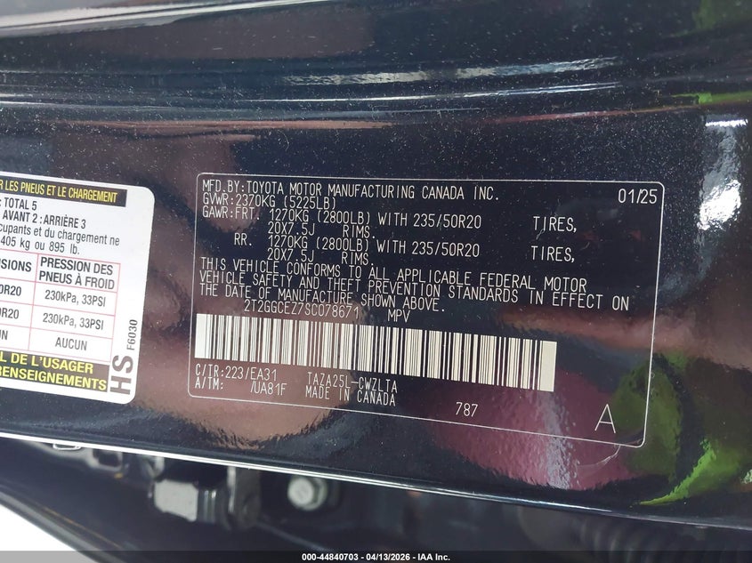 2025 Lexus Nx VIN 2T2GGCEZ7SC078671 IAAI salvage auction — LEFT SIDE, Salvage (New Jersey), sold $15,400 on 2026-07-27 (photo 9)