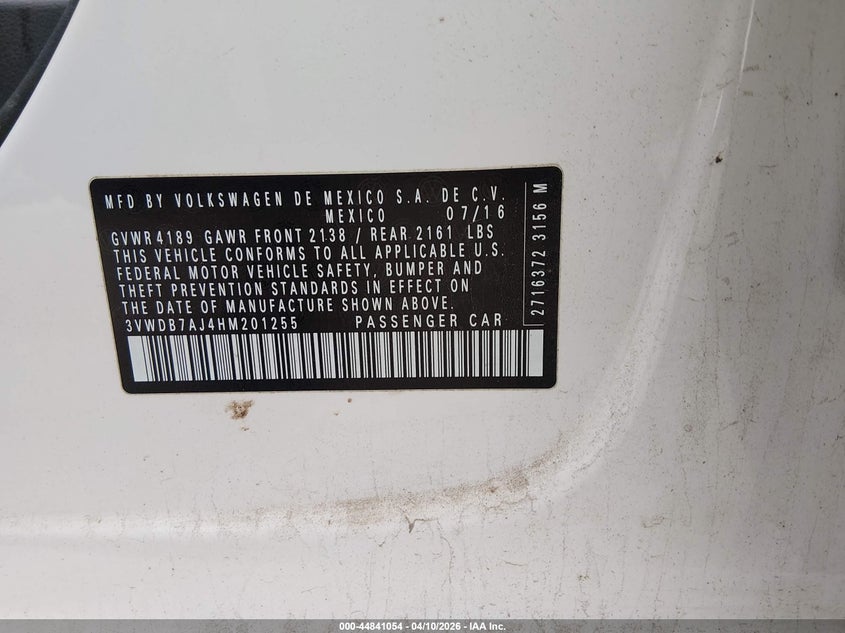 2017 Volkswagen Jetta VIN 3VWDB7AJ4HM201255 IAAI salvage auction — FRONT END, Salvage Title, sold $1,400 on 2026-08-11 (photo 9)