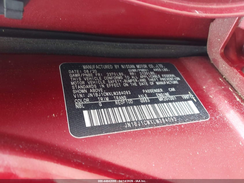 2020 Nissan Rogue VIN JN1BJ1CWXLW384093 IAAI salvage auction — FRONT END, Wait Title, sold $1,100 on 2026-07-28 (photo 9)