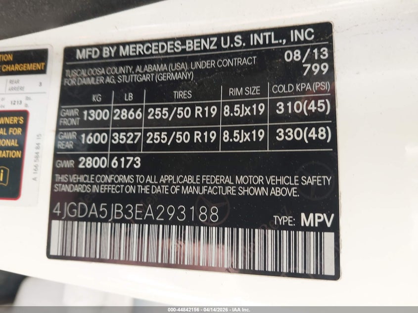 2014 Mercedes-benz M-klasse VIN 4JGDA5JB3EA293188 IAAI salvage auction — SIDE, Clear (Oklahoma), sold $3,750 on 2026-07-09 (photo 9)