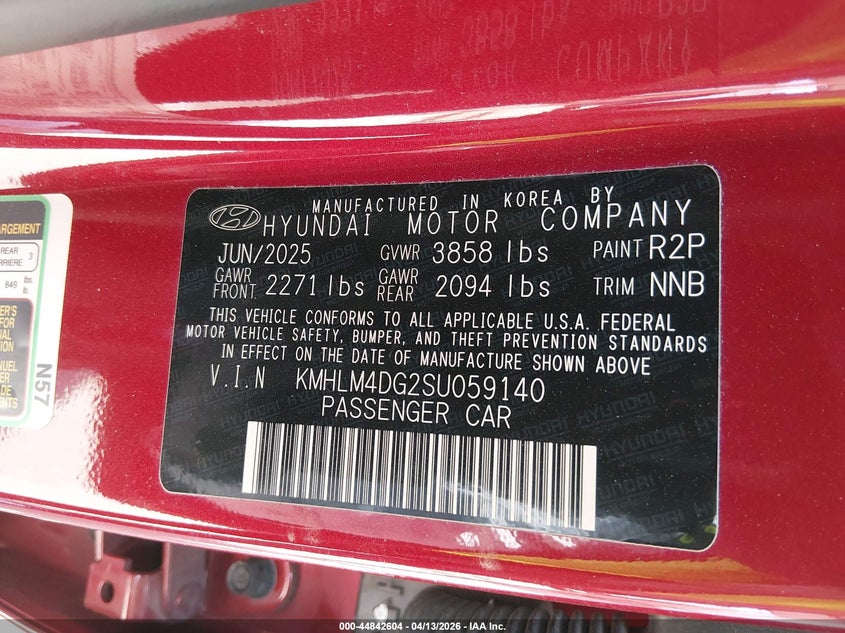 2025 Hyundai Elantra VIN KMHLM4DG2SU059140 IAAI salvage auction — FRONT END, Salvage Title, sold $5,300 on 2026-07-29 (photo 9)