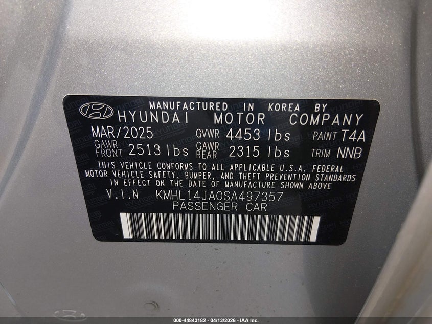 2025 Hyundai Sonata VIN KMHL14JA0SA497357 IAAI salvage auction — LEFT FRONT, Wait Title, sold $6,300 on 2026-07-29 (photo 9)