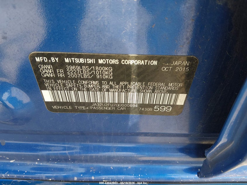 2016 Mitsubishi Lancer VIN JA32U2FU7GU000694 IAAI salvage auction — FRONT END, Salvage (Kentucky), sold $300 on 2026-07-06 (photo 9)