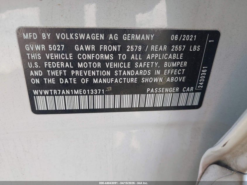 2021 Volkswagen Arteon VIN WVWTR7AN1ME013371 IAAI salvage auction — FRONT END, Salvage (Georgia), sold $11,000 on 2026-07-09 (photo 9)