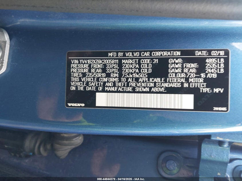 2019 Volvo Xc40 VIN YV4162XZ6K2005811 IAAI salvage auction — FRONT END, Salvage (Massachusetts), sold $3,600 on 2026-08-16 (photo 9)