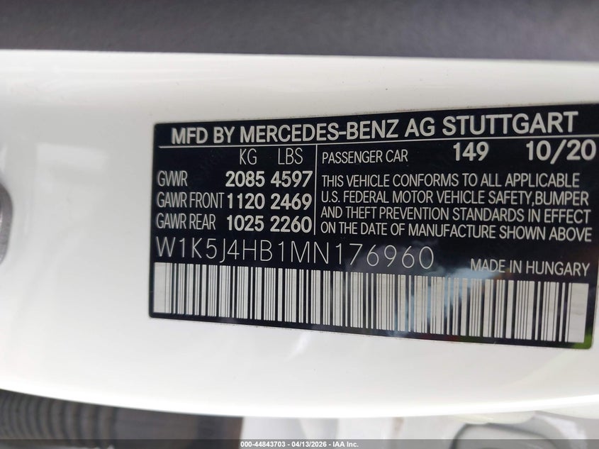 2021 Mercedes-benz Cla-klasse VIN W1K5J4HB1MN176960 IAAI salvage auction — RIGHT FRONT, Salvage Title, sold $25 on 2026-07-29 (photo 9)