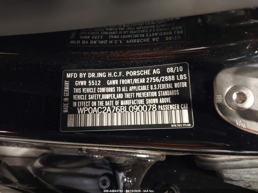 2011 Porsche Panamera VIN WP0AC2A76BL090078 IAAI salvage auction — FRONT & REAR, Salvage (Colorado), sold $4,600 on 2026-08-12 (photo 9)