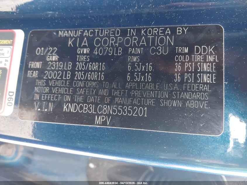 2022 Kia Niro VIN KNDCB3LC8N5535201 IAAI salvage auction — REAR END, Salvage Title, sold $6,400 on 2026-07-10 (photo 9)