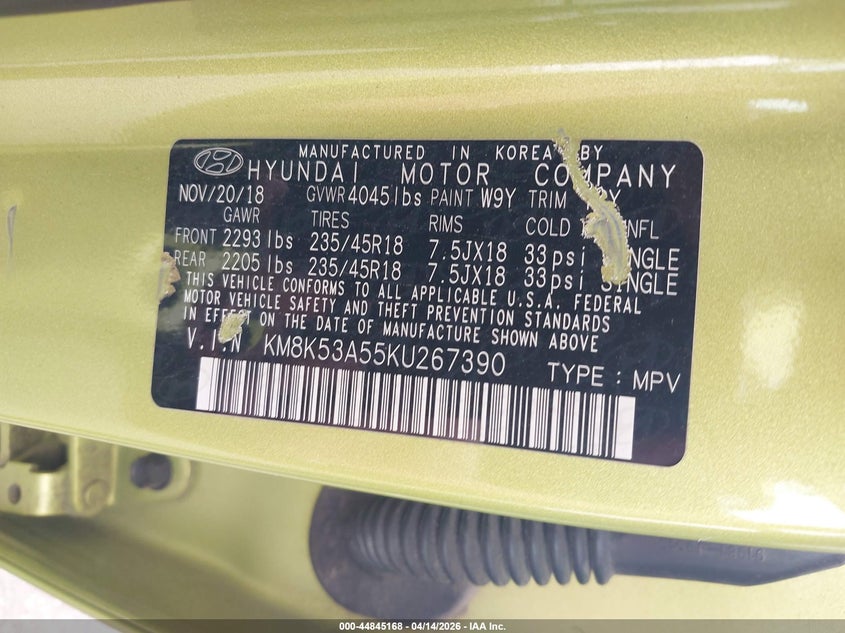 2019 Hyundai Kona VIN KM8K53A55KU267390 IAAI salvage auction — FRONT & REAR, Salvage (Minnesota), sold $675 on 2026-07-13 (photo 9)