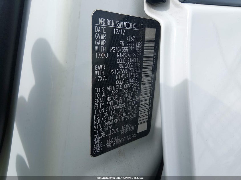 2013 Nissan Juke VIN JN8AF5MV1DT216681 IAAI salvage auction — LEFT FRONT, Salvage Title, sold $1,825 on 2026-07-22 (photo 9)