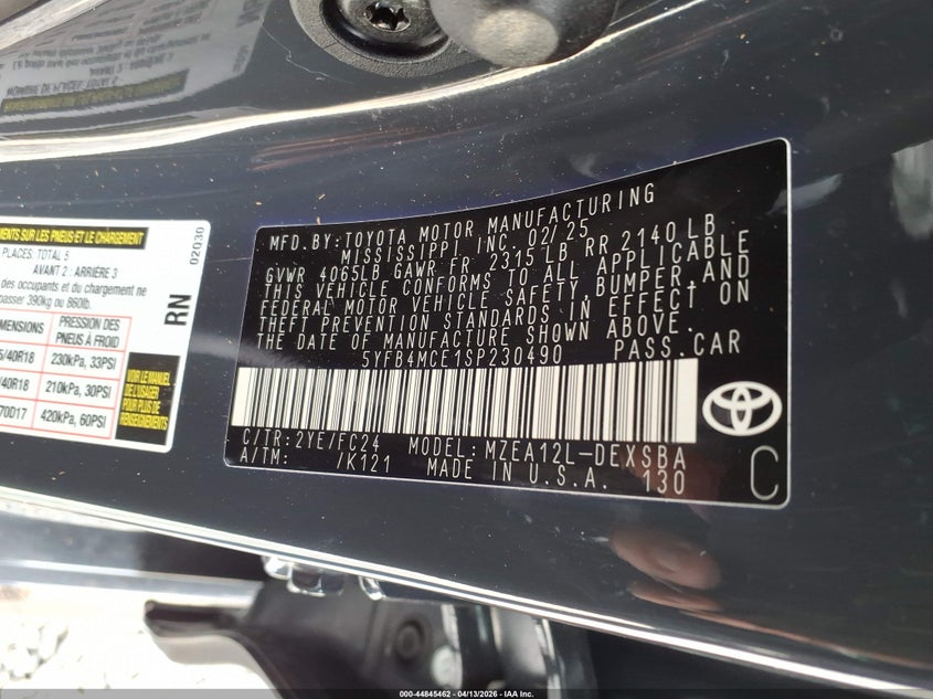 2025 Toyota Corolla VIN 5YFB4MCE1SP230490 IAAI salvage auction — ROLLOVER, Salvage (Georgia), sold $550 on 2026-07-20 (photo 9)