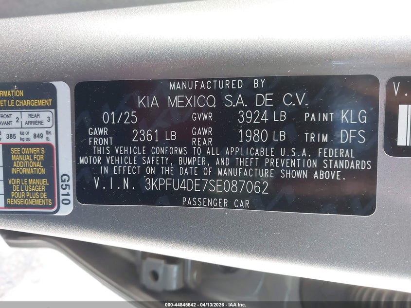 2025 Kia K4 VIN 3KPFU4DE7SE087062 IAAI salvage auction — REAR END, Salvage Title, sold $2,550 on 2026-07-09 (photo 9)