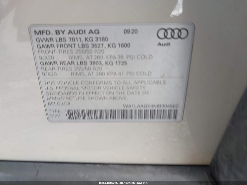 2021 Audi E-tron VIN WA1LAAGE4MB004560 IAAI salvage auction — FRONT END, Original (Texas), sold $11,975 on 2026-07-09 (photo 9)