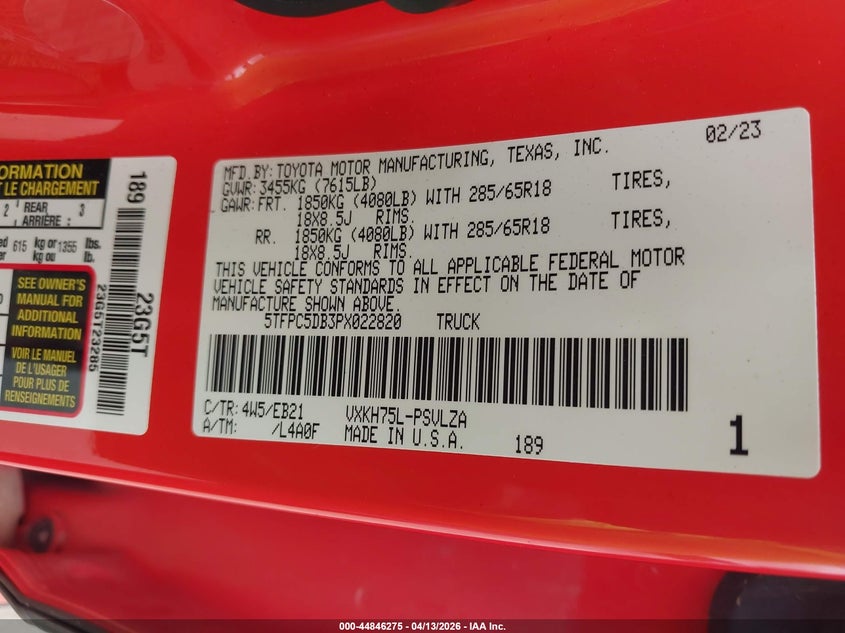 2023 Toyota Tundra VIN 5TFPC5DB3PX022820 IAAI salvage auction — WATER/FLOOD, Salvage (Texas), sold $24,775 on 2026-07-06 (photo 9)