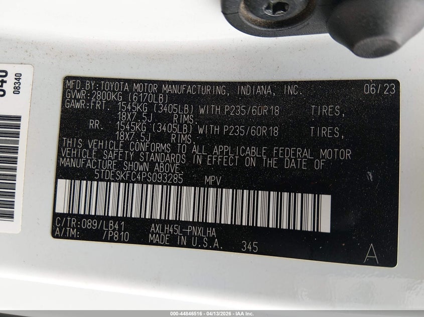 2023 Toyota Sienna VIN 5TDESKFC4PS093285 IAAI salvage auction — SIDE, Salvage (New Mexico), sold $17,100 on 2026-07-13 (photo 9)