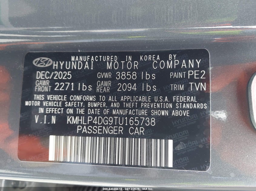 2026 Hyundai Elantra VIN KMHLP4DG9TU165738 IAAI salvage auction — INTERIOR BURN, Salvage (California), sold $4,700 on 2026-07-21 (photo 9)