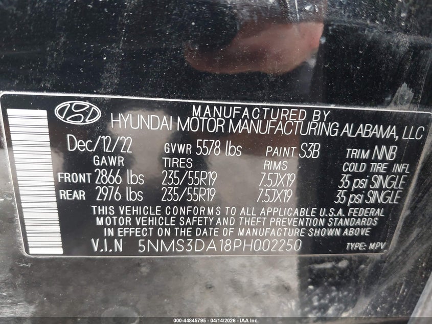 2023 Hyundai Santa fe VIN 5NMS3DA18PH002250 IAAI salvage auction — FRONT END, Clear (Oklahoma), sold $9,300 on 2026-08-01 (photo 9)